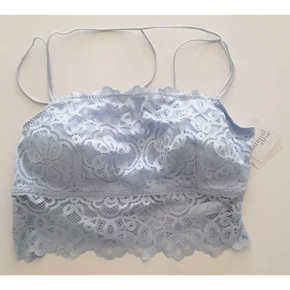 Tranquil & True Womens Size Large Lace Bralette Double Strap Padded Blue Bra